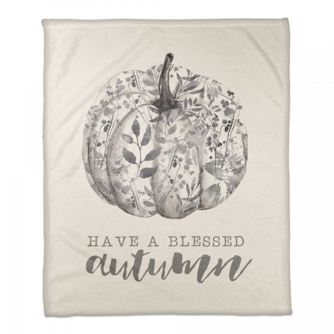 Gray Botanical Pumpkin 50x60 Coral Fleece Blanket