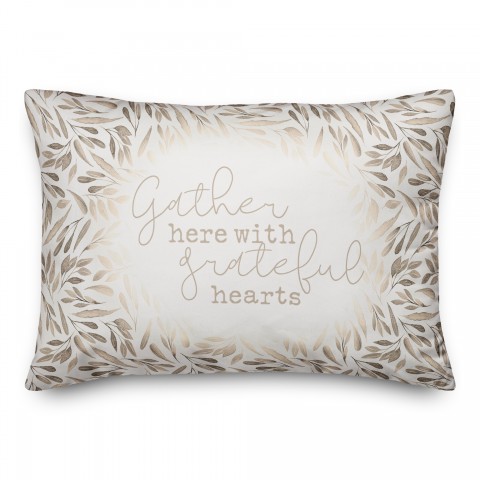 Greige Leaves Gather   14x20 Spun Poly Pillow
