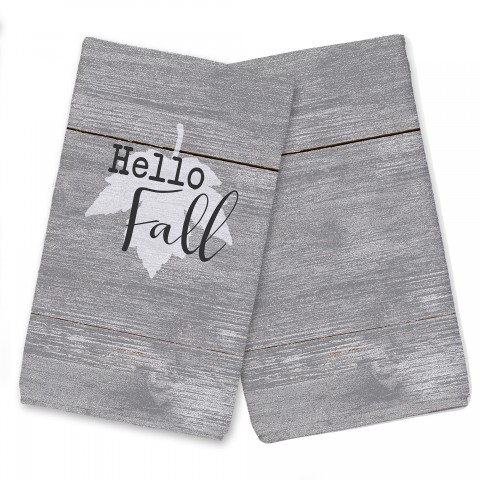 Hello Fall Gray Leaf  Textiles
