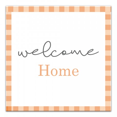Orange Plaid Welcome Home 12x12 Canvas Wall Art
