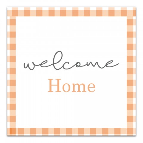 Orange Plaid Welcome Home 16x16 Canvas Wall Art