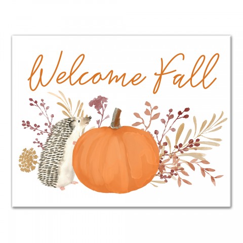 Welcome Fall Hedgehog 14x11 Canvas Wall Art