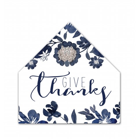 Give Thanks Floral 17x17 House Shaped Canvas