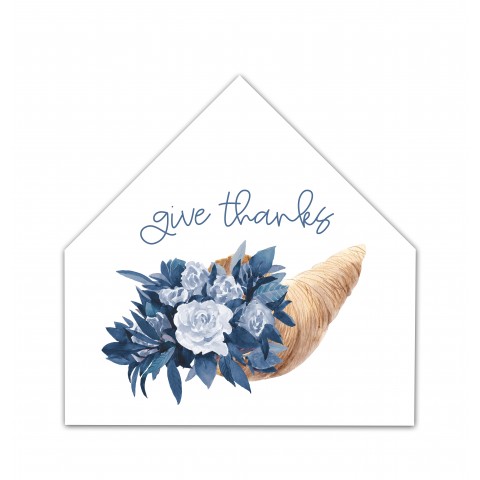 Blue Flower Cornucopia 17x17 House Shaped Canvas