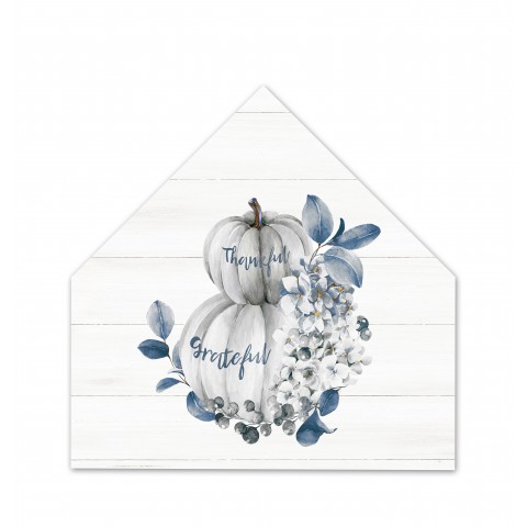 Thankful  Blue Pumpkins 17x17 House Shaped Canvas