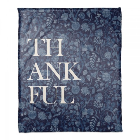 Thankful Blue Floral 50x60 Coral Fleece Blanket