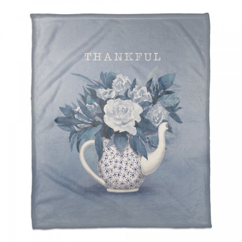 Thankful Teapot Flowers 50x60 Coral Fleece Blanket