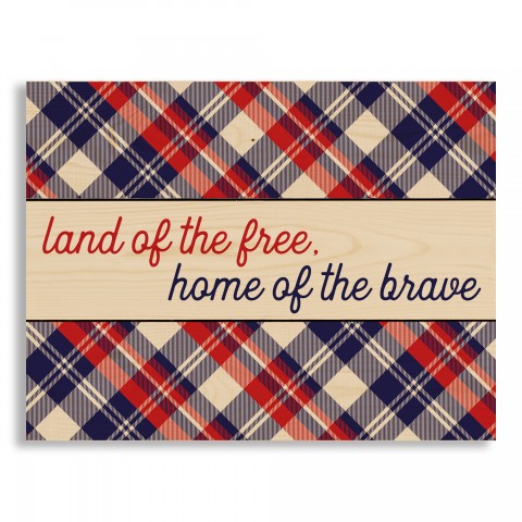 Land of the Free Patriotic Plaid 14x10.5 Pallet Wood Art
