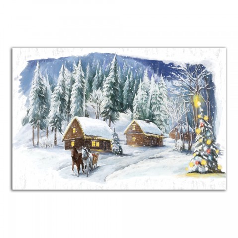 Winter Town And Carriage 36x24 Canvas Wall Art