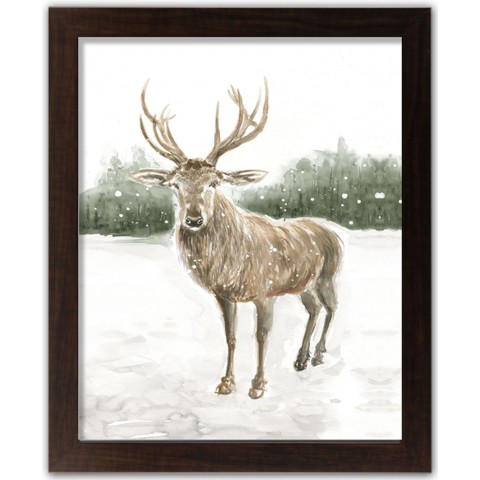 Winter Deer 11x14 Black Framed Print Under Glass