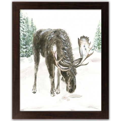 Winter Moose 11x14 Black Framed Print Under Glass