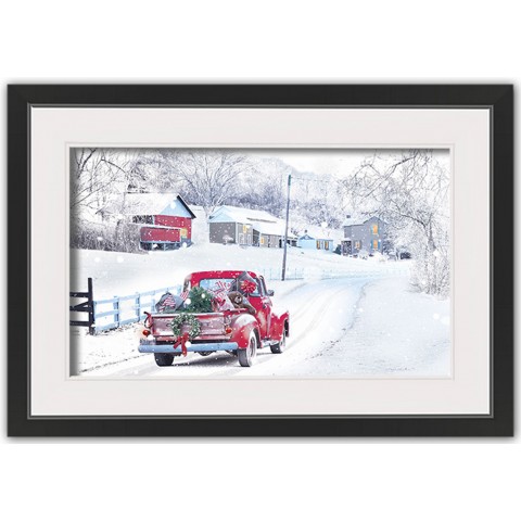 Dashing Through The Snow Truck 30X20 Black Framed Print Under Glass