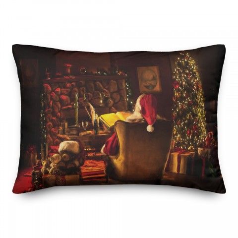 Santa Book By Fireplace 14x20 Spun Poly Pillow