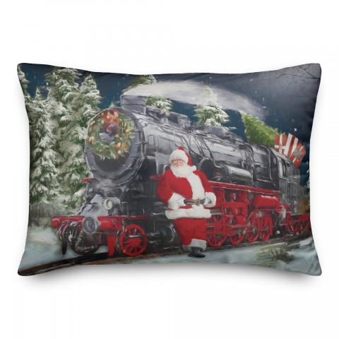Santa Claus By A Train 14x20 Spun Poly Pillow