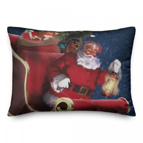 Santa In Sleigh Painting 14x20 Spun Poly Pillow