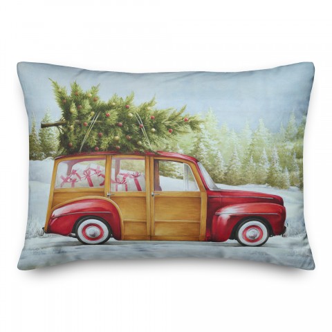 Red Truck Christmas Tree 14x20 Spun Poly Pillow