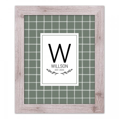 Sage Windowpane Monogram 16x16 Personalized Western White Framed Print