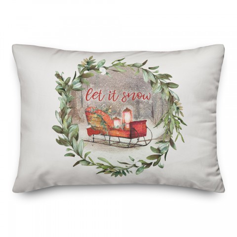 Let It Snow Sled Wreath 14x20 Spun Poly Pillow