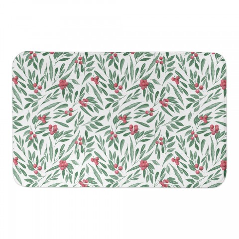 Green Leaves And Holly Berries 34x21 Bath Mat