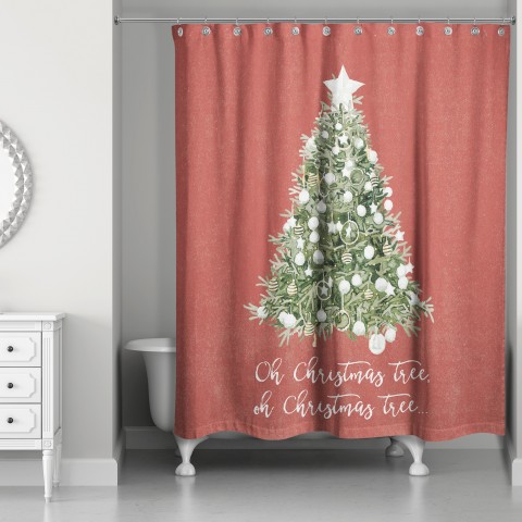 Oh Christmas Tree On Red 71x74 Shower Curtain