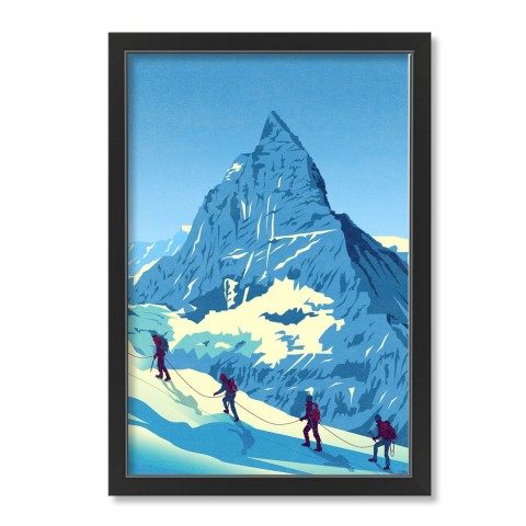 Mountain Range Hikers 20x30 Black Framed Print Under Glass
