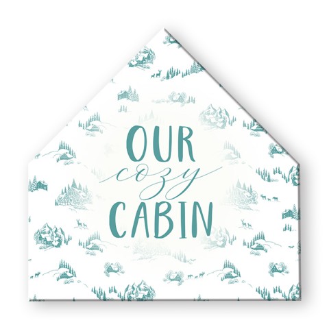 Snowy Town Pattern Teal Cozy Cabin Wall Art