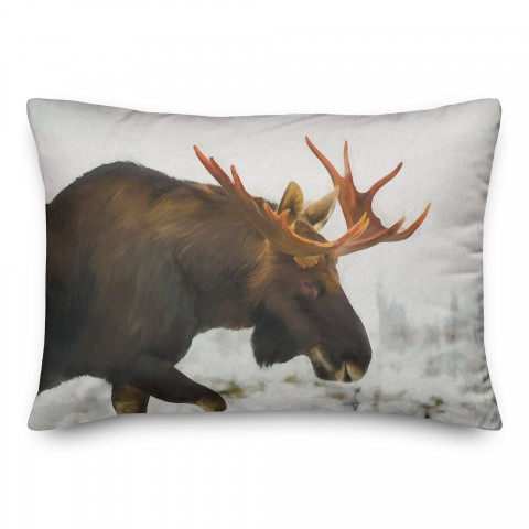 Moose In Snow 14x20 Spun Poly Pillow