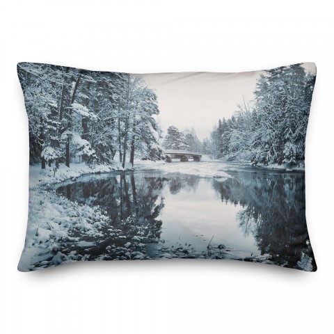 Snowy Park Lake  14x20 Spun Poly Pillow