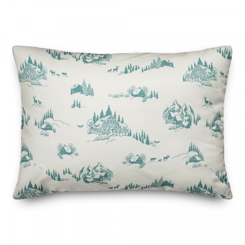 Snowy Town Teal  14x20 Spun Poly Pillow