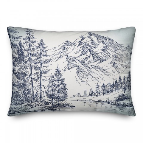 Mountain Drawing Blue 14x20 Spun Poly Pillow