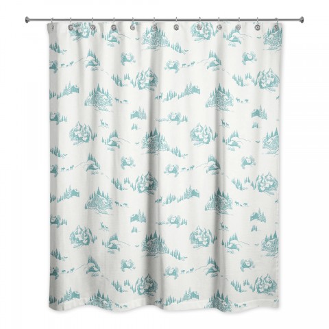 Snowy Town Teal 71x74 Shower Curtain