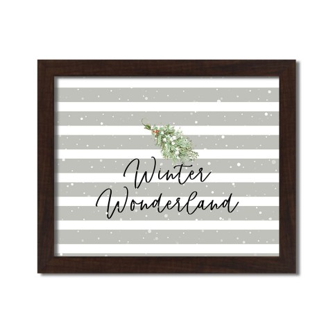 Winter Wonderland Grey Stripes 20X16 Black Framed Print Under Glass
