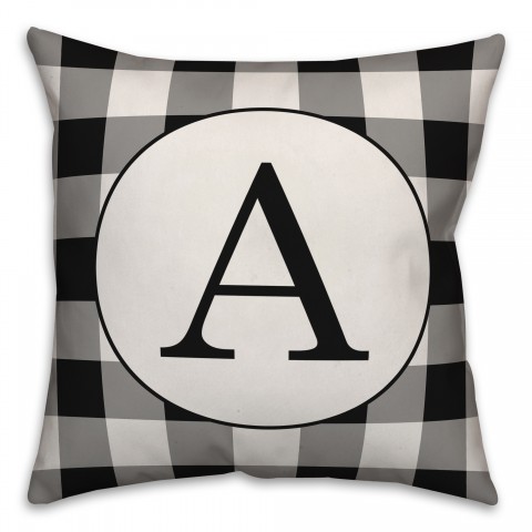 Black Buffalo Check Monogram 18x18 Personalized Spun Poly Pillow