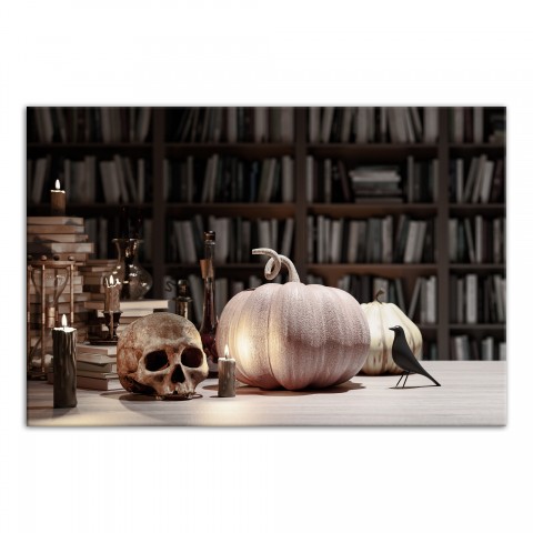 Spooky Halloween Library Shelf 20x30 Canvas Wall Art