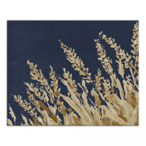 Gold Painted Wheat Grass On Blue 24x30 Canvas Wall Art