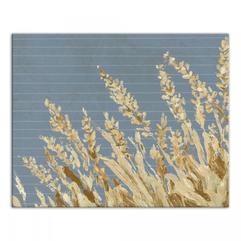 Gold Painted Wheat Grass On Light Blue With Lines 24x30 Canvas Wall Art