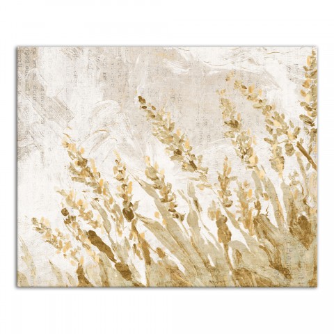Gold Painted Wheat Grass On Newsprint 24x30 Canvas Wall Art