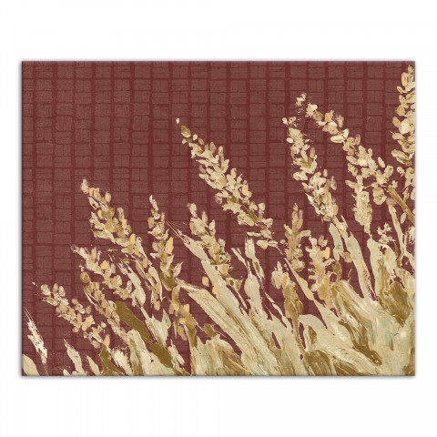 Gold Painted Wheat Grass On Red With Pattern 24x30 Canvas Wall Art
