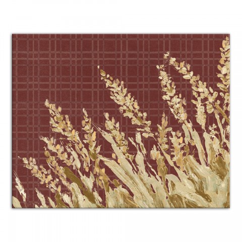 Gold Painted Wheat Grass On Red With Plaid 24x30 Canvas Wall Art