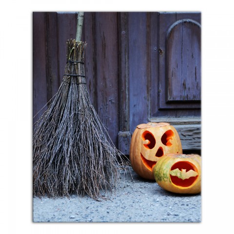 Broom Pumpkins Door 24x30 Canvas Wall Art