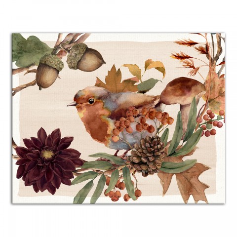Fall Bird In Brances 16x20 Canvas Wall Art