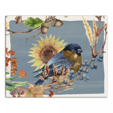 Fall Bird On Branch Blue 16x20 Canvas Wall Art