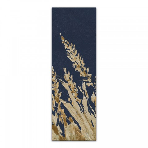 Gold Painted Wheat Grass On Blue 2 12x36 Canvas Wall Art