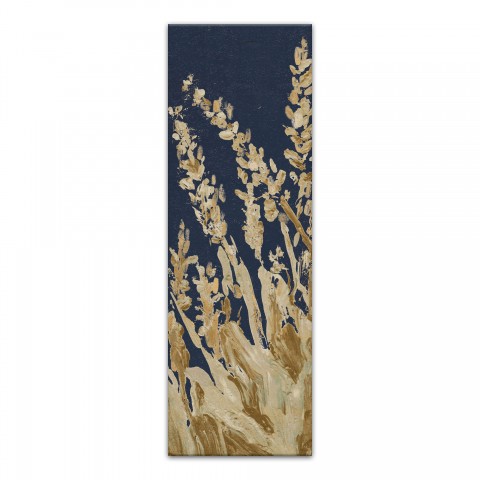 Gold Painted Wheat Grass On Blue 3 12x36 Canvas Wall Art