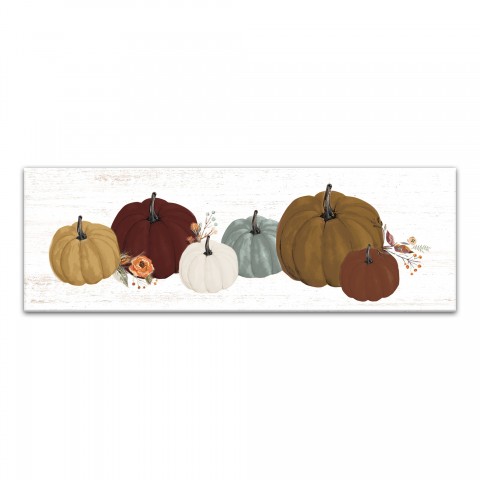 Fall Pumpkin Lineup On Wood 12x36 Canvas Wall Art