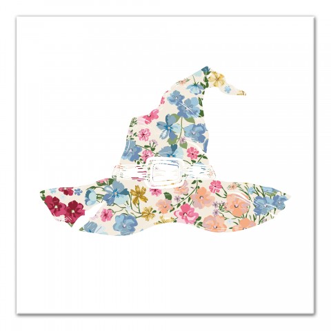 Floral Witch Hat Bright 24x24 Canvas Wall Art