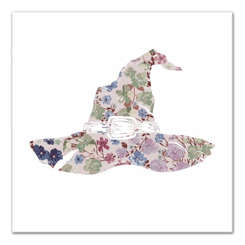 Floral Witch Hat Muted 24x24 Canvas Wall Art