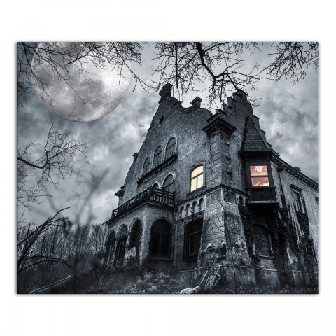 Haunted House With Moon 20x24 Canvas Wall Art