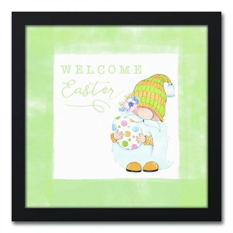 Welcome Easter Gnome 12x12 Black Floating Framed Canvas