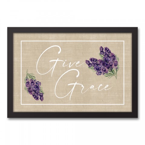 Give Grace Lavendar On Burlap 12x18 Black Floating Framed Canvas